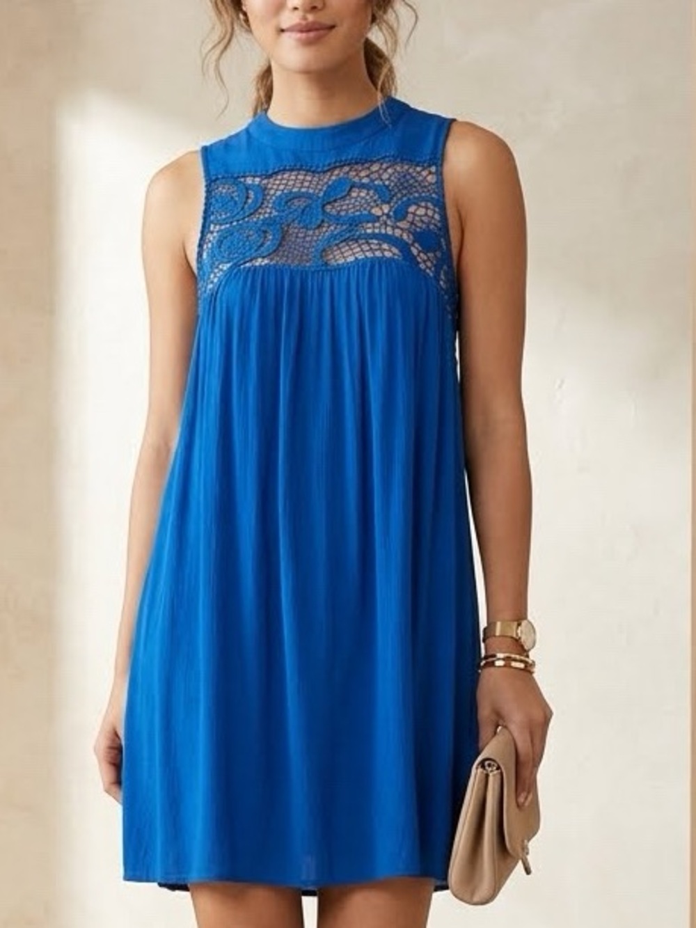 O’Neill Blue Sleeveless Crochet Lace Dress XS
